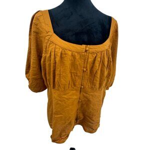Old Navy Peasant Blouse Womens XXL NEW Smocked Back‎ Puff Sleeves Button Front